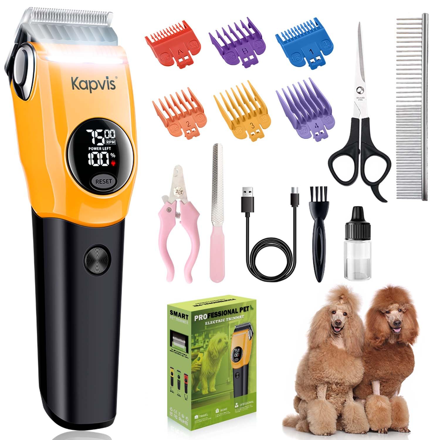 Kapvis dog clippers with LED light for precise grooming and deep crevice visibility.