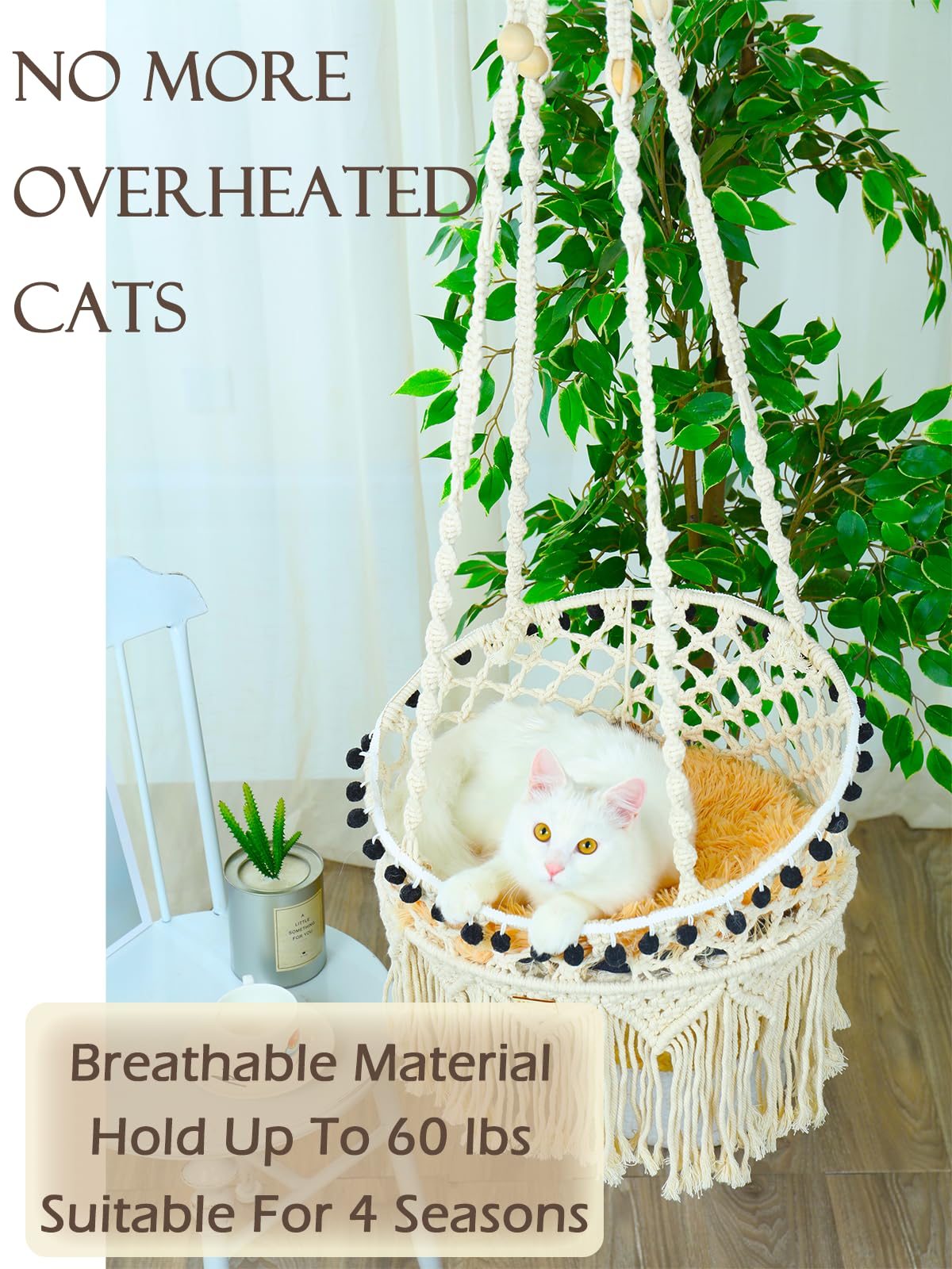 KARCEEY Macrame Cat Hammock senior-friendly low-entry design for easy access.