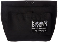 Karen Pryor Clicker Training black treat pouch with open hinge for quick reward access.