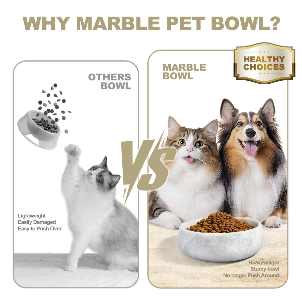 Karibiber marble dog bowl heavy-weight construction resists paw-driven tipping.