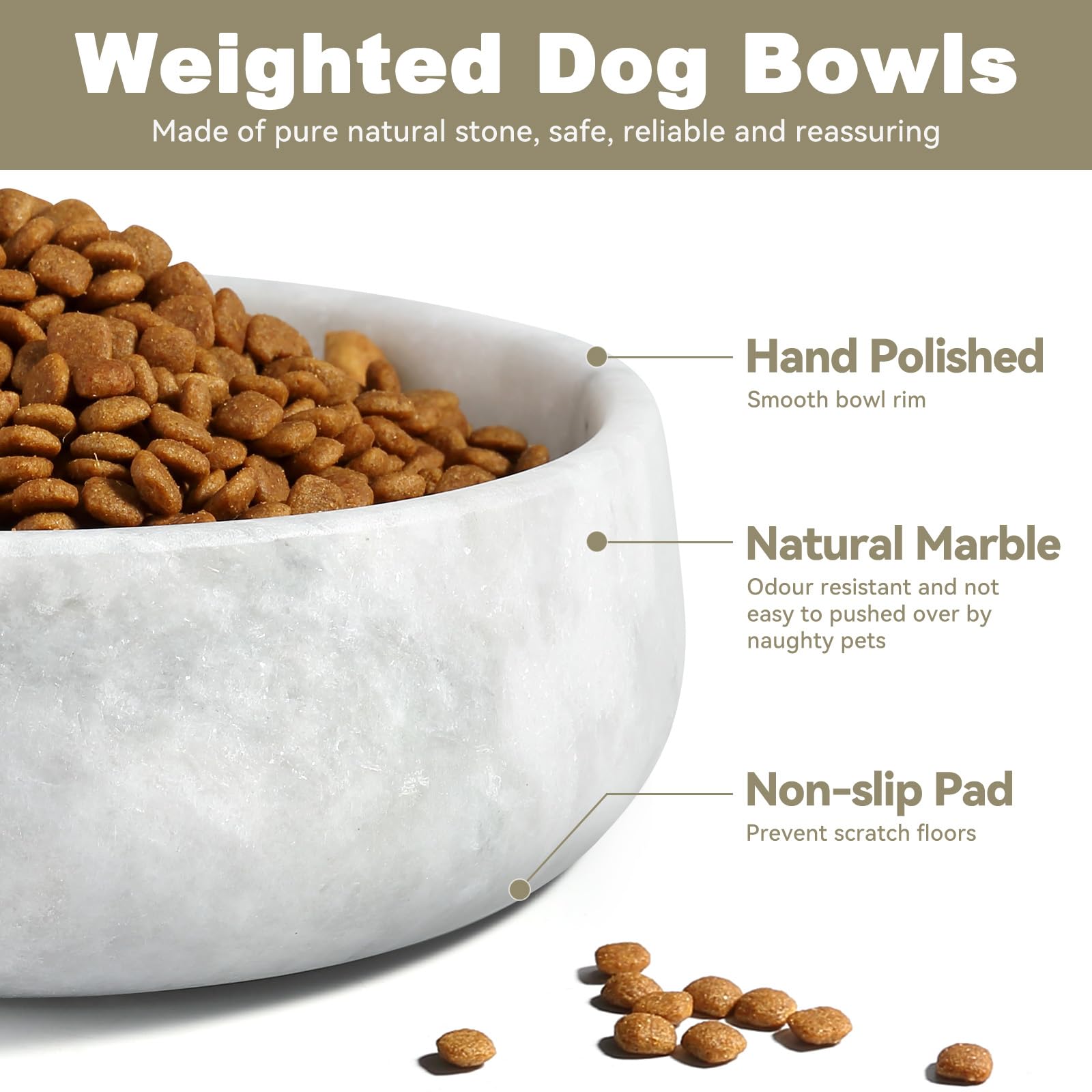 Karibiber marble dog bowl interior close-up shows a smooth, easy-to-clean surface.