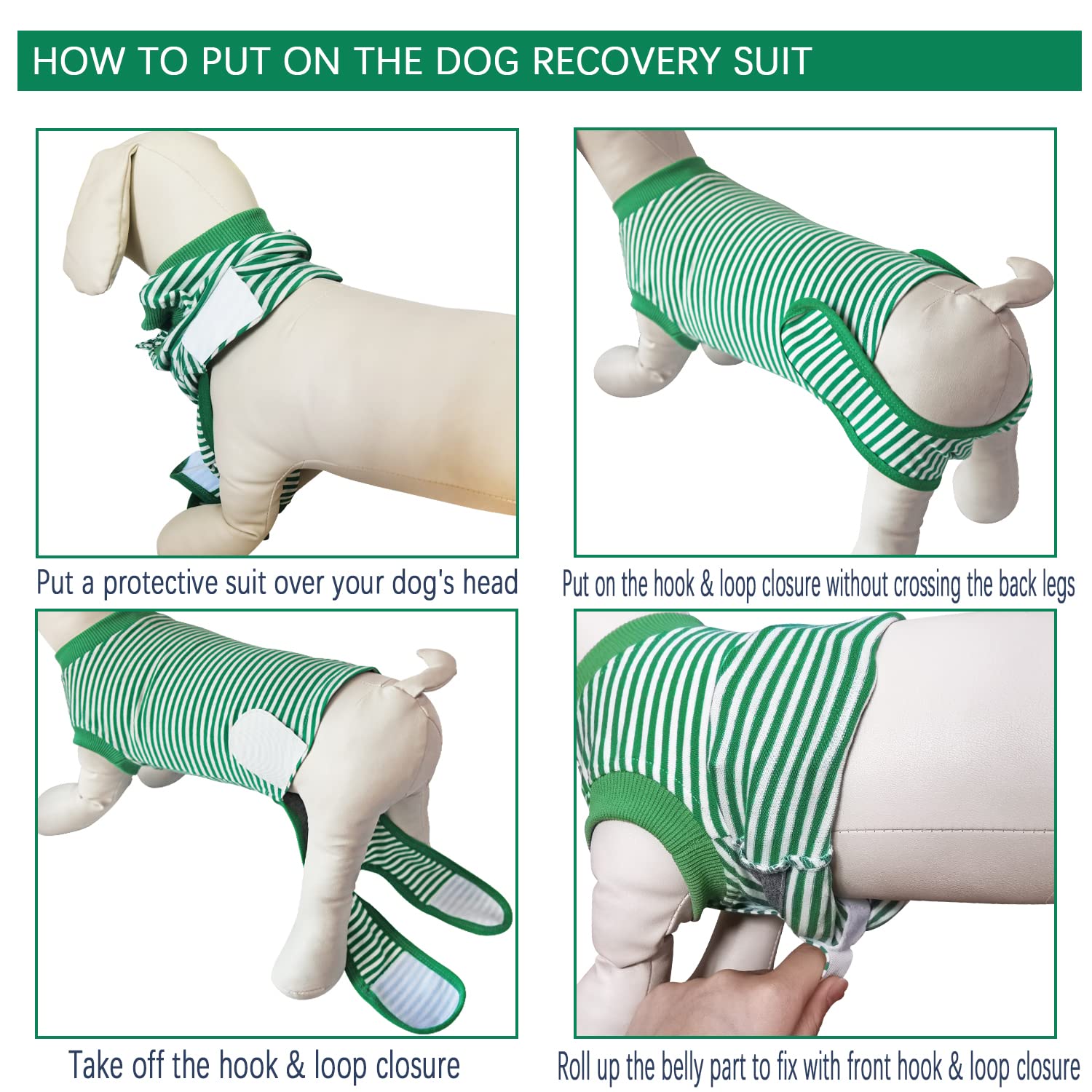 Karoku dog recovery suit front view shows easy wear and coverage.