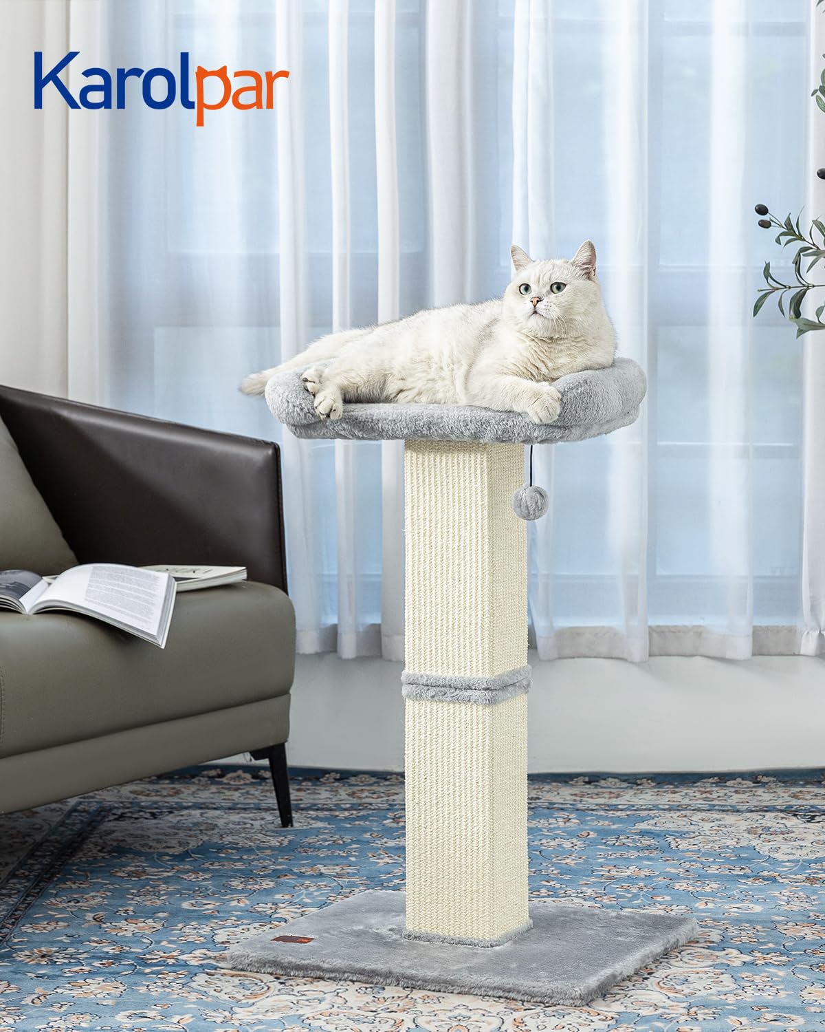 Karolpar cat scratcher plush perch offers cozy rest after play