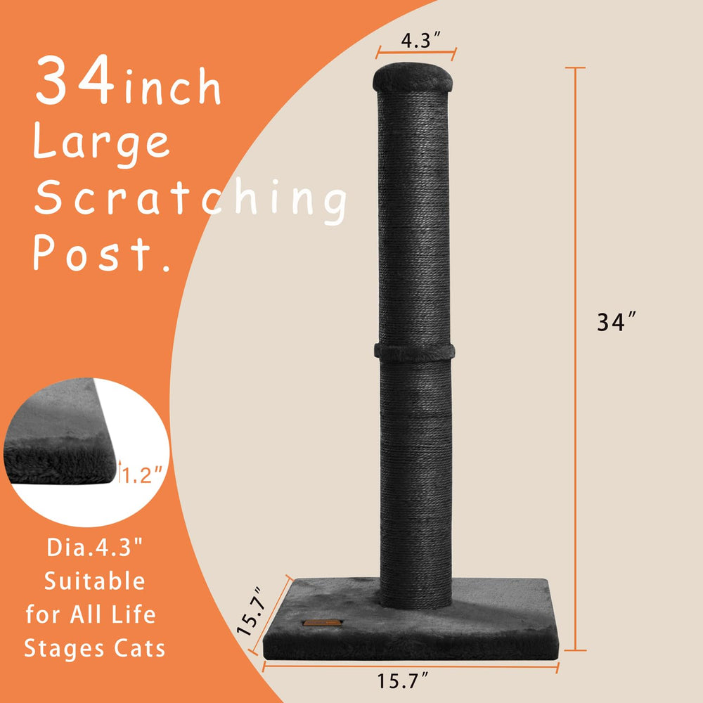 Karolpar 34-inch sisal post, front view, built for sturdy, long-lasting scratching.