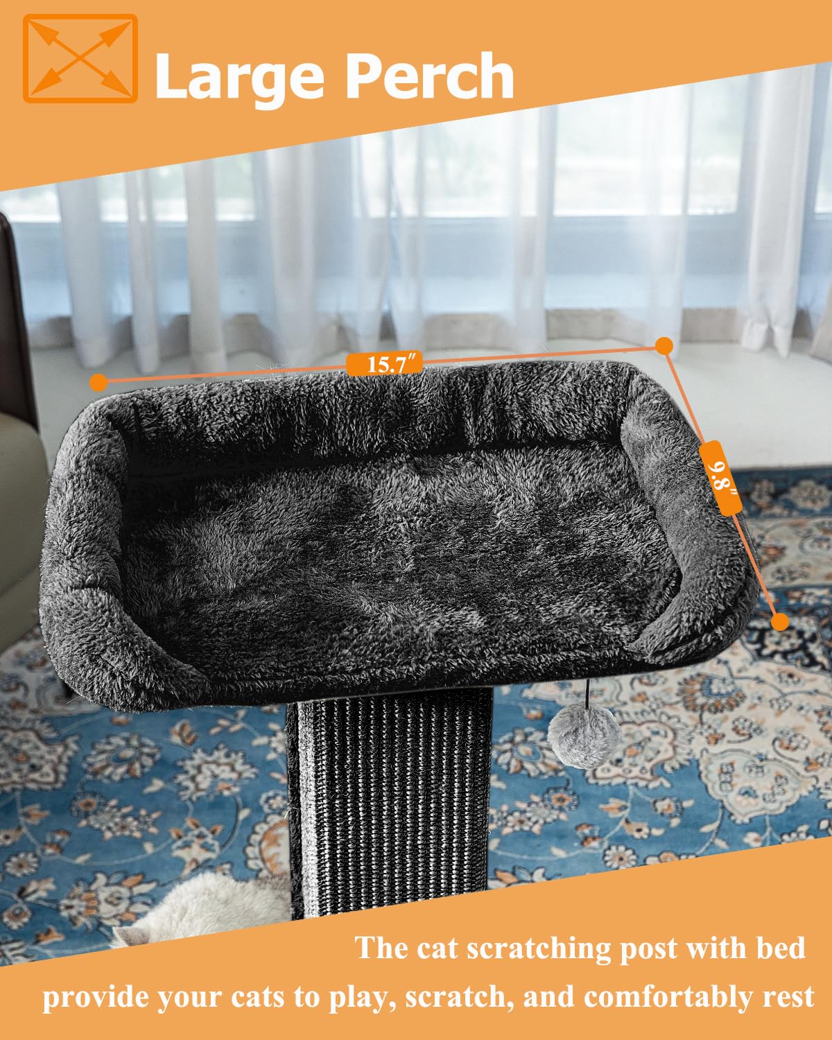 Sisal texture on Karolpar post helps protect furniture from scratching.