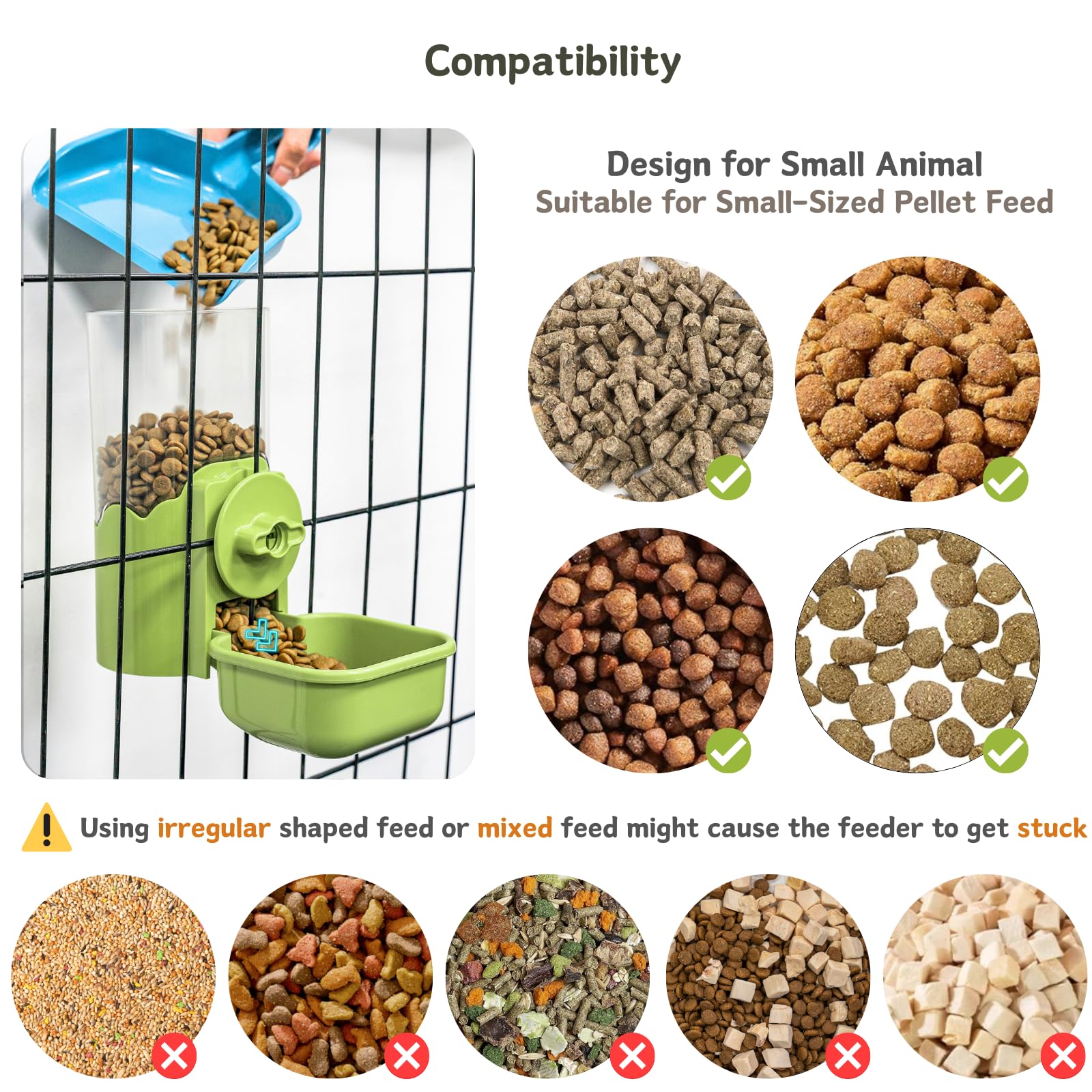 Kassiva pet cage feeder keeps small pellets organized for tiny pets.