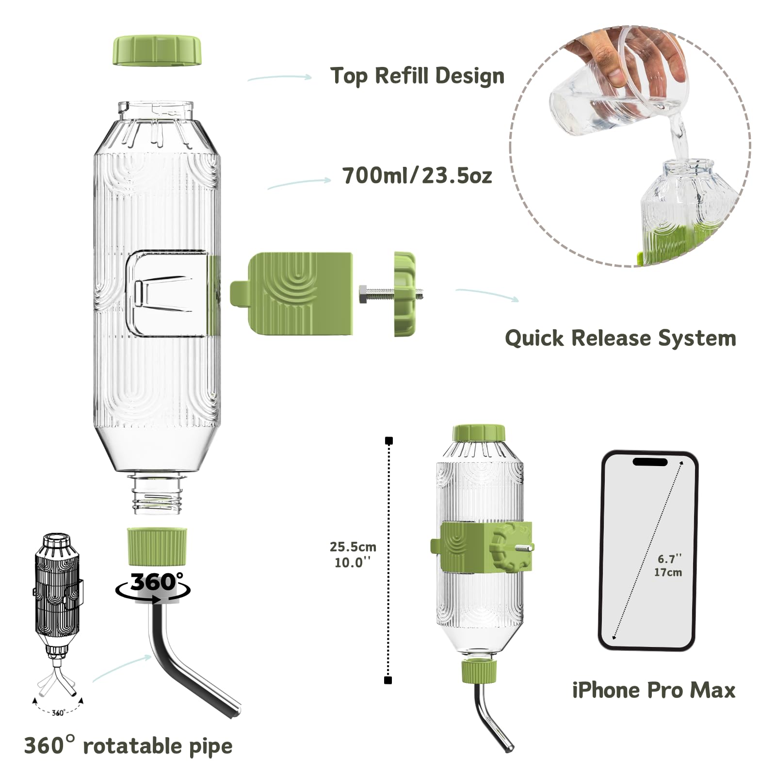 Kassiva BPA-free plastic drinker ensures safe hydration for small pets.
