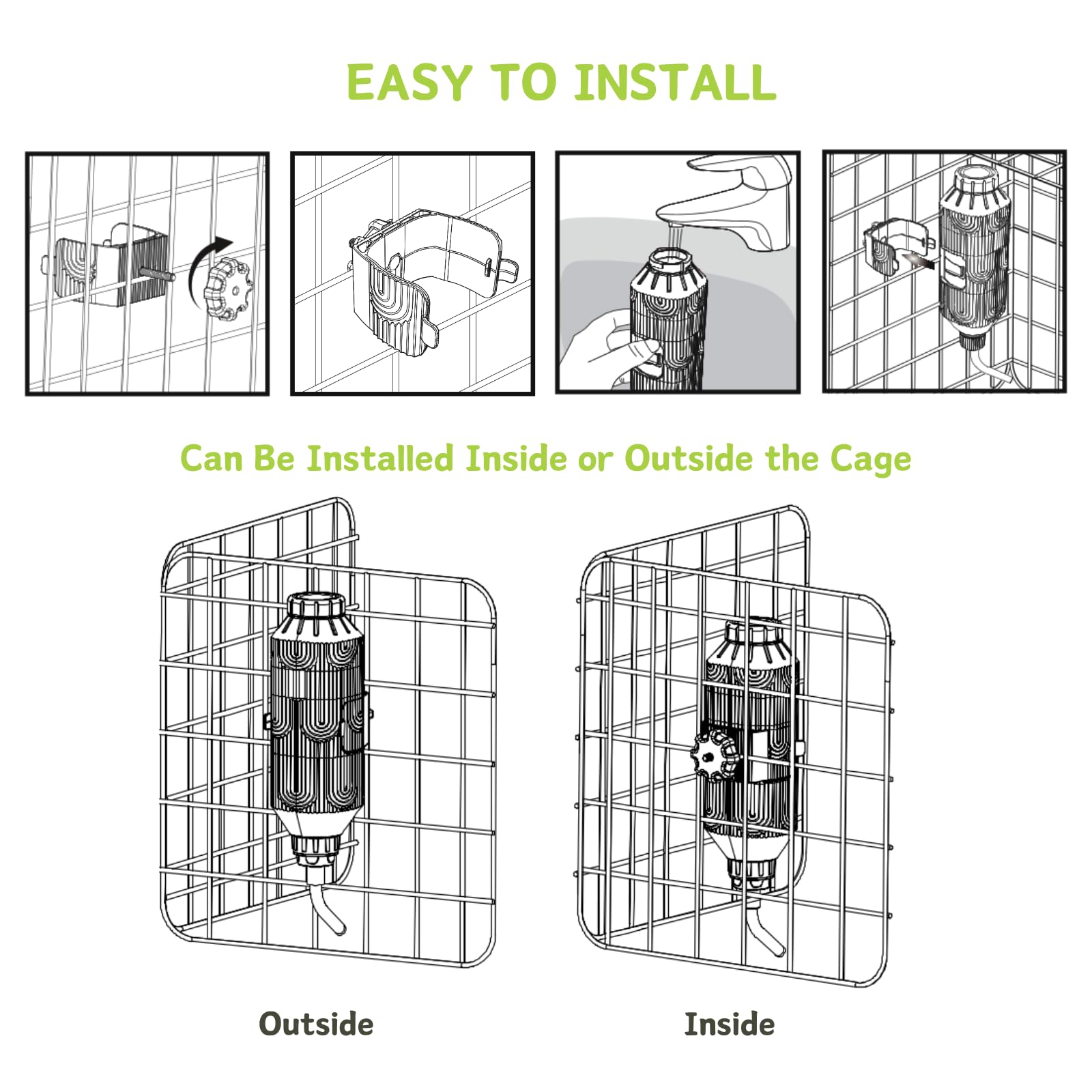Kassiva secure bottle with double splint prevents detachment in cages.