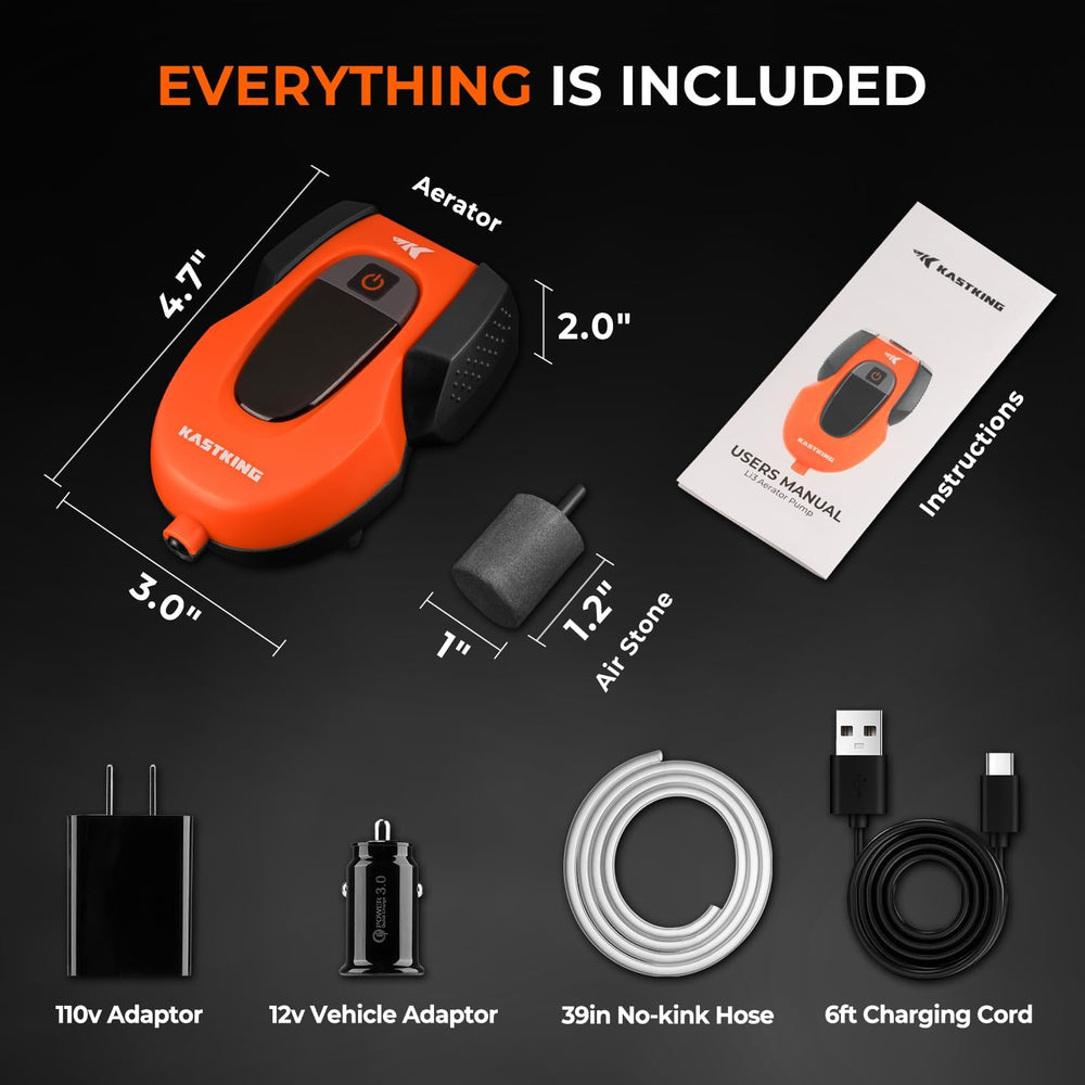 KastKing Li3 complete package includes charger and hoses.