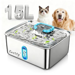 Kastty 15L large-capacity fountain front view ensures steady hydration for pets