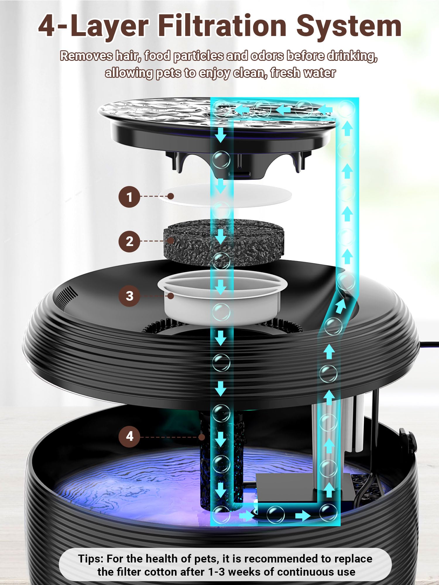 Kastty fountain is easy to disassemble and clean for daily maintenance.