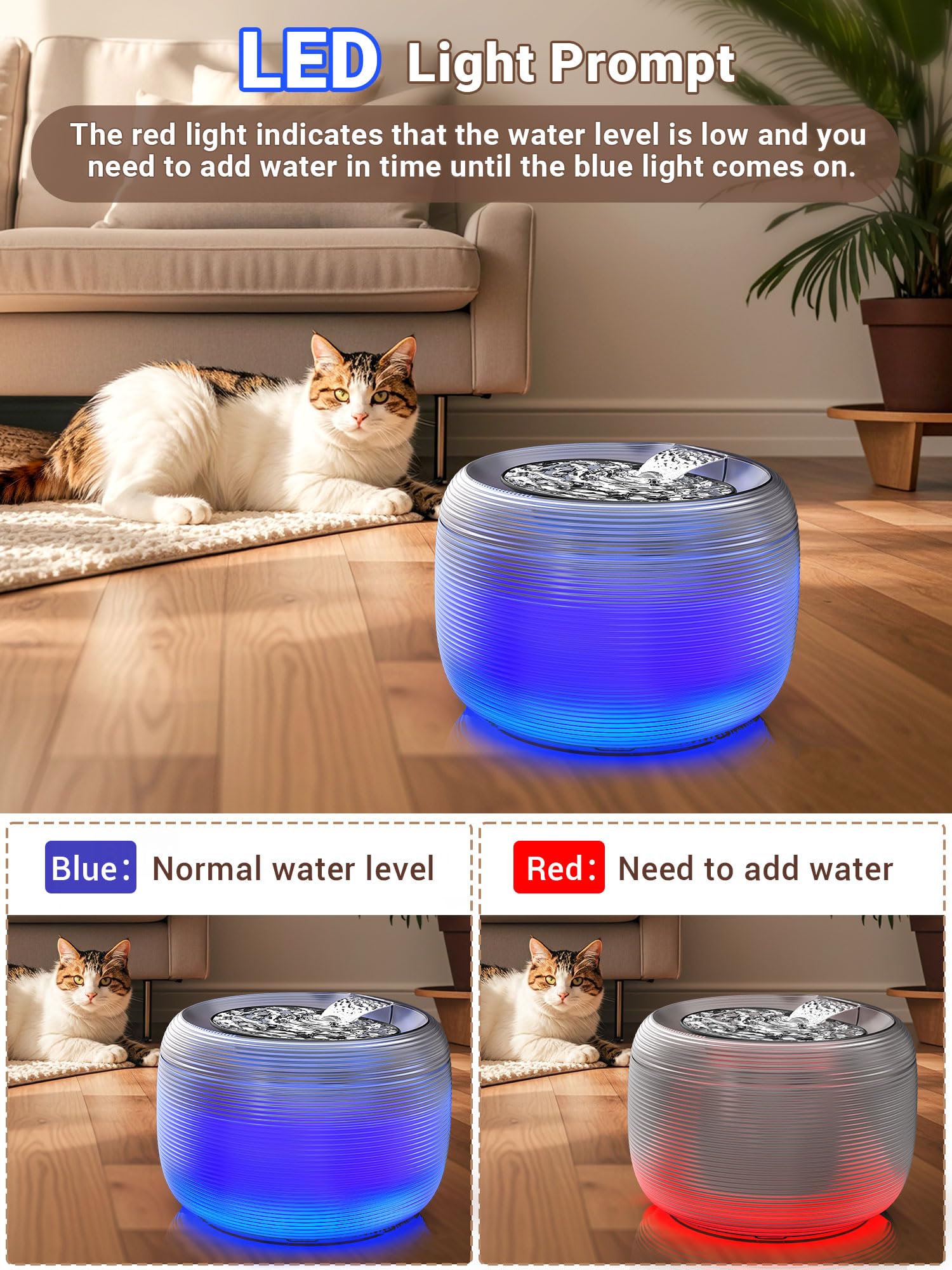 Kastty built-in LED light indicates water level and guides at night.