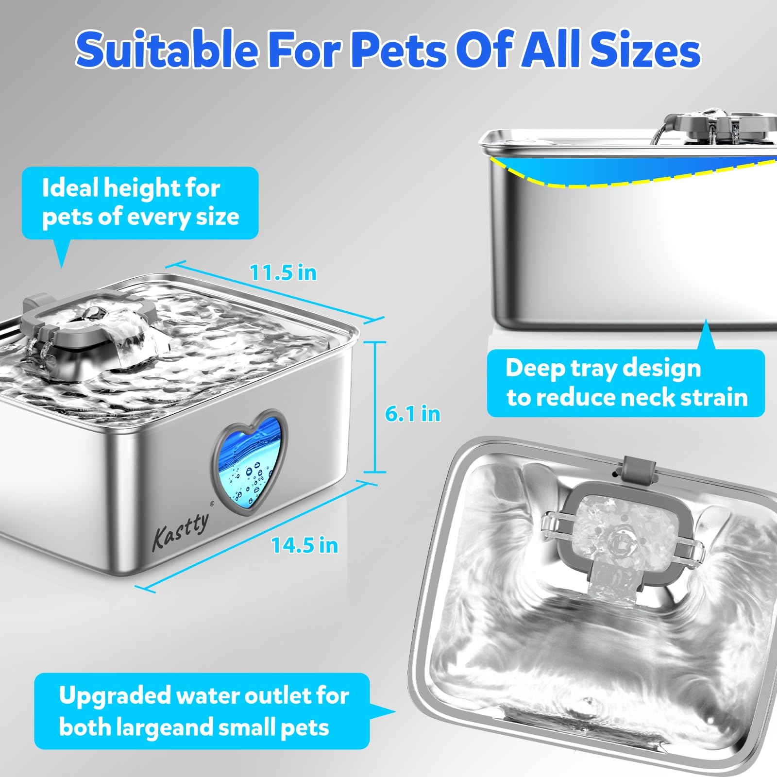 Kastty 15L capacity ensures water availability for big or multiple pets.