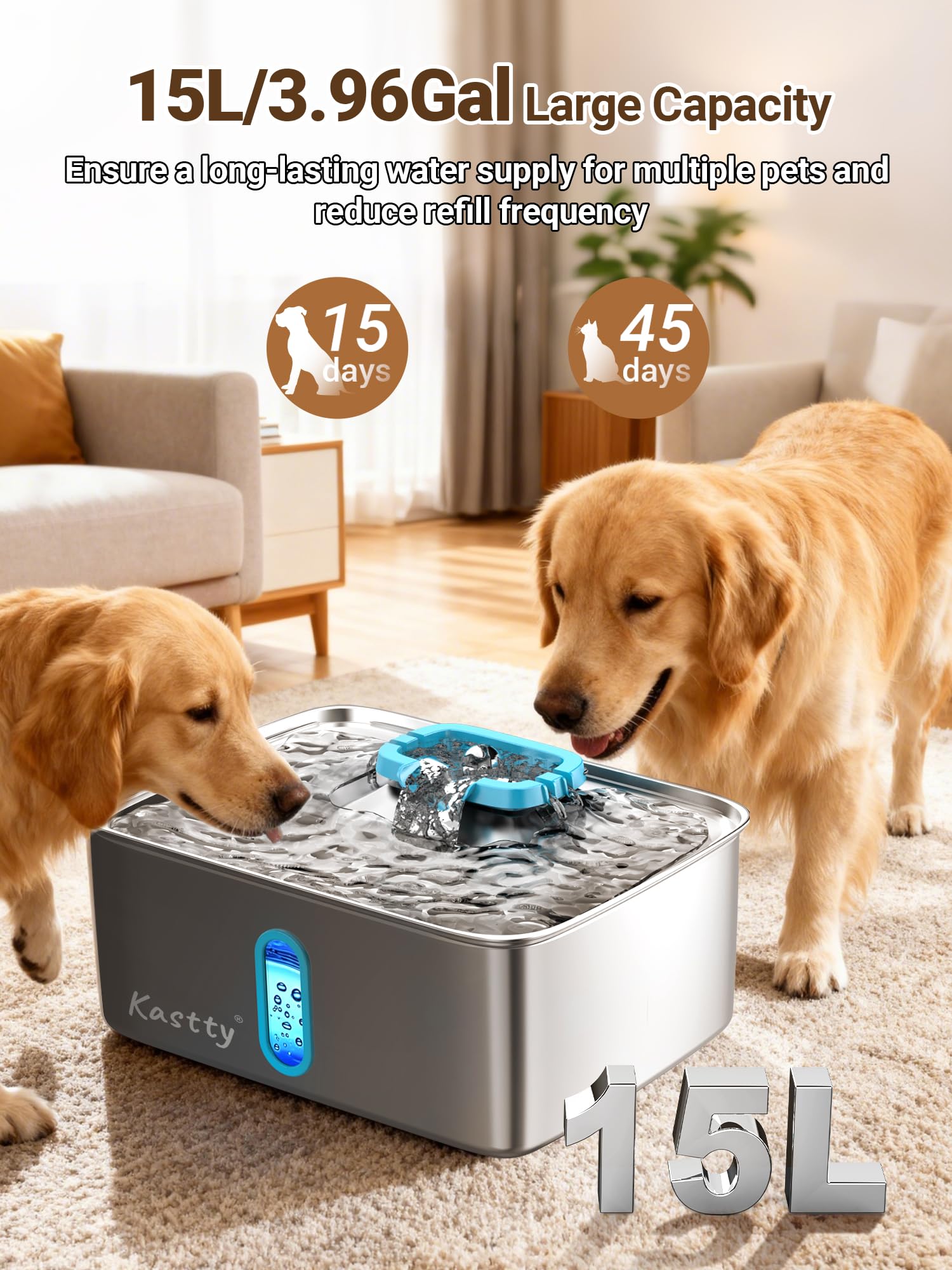 Kastty stainless steel dog water fountain close-up for durability