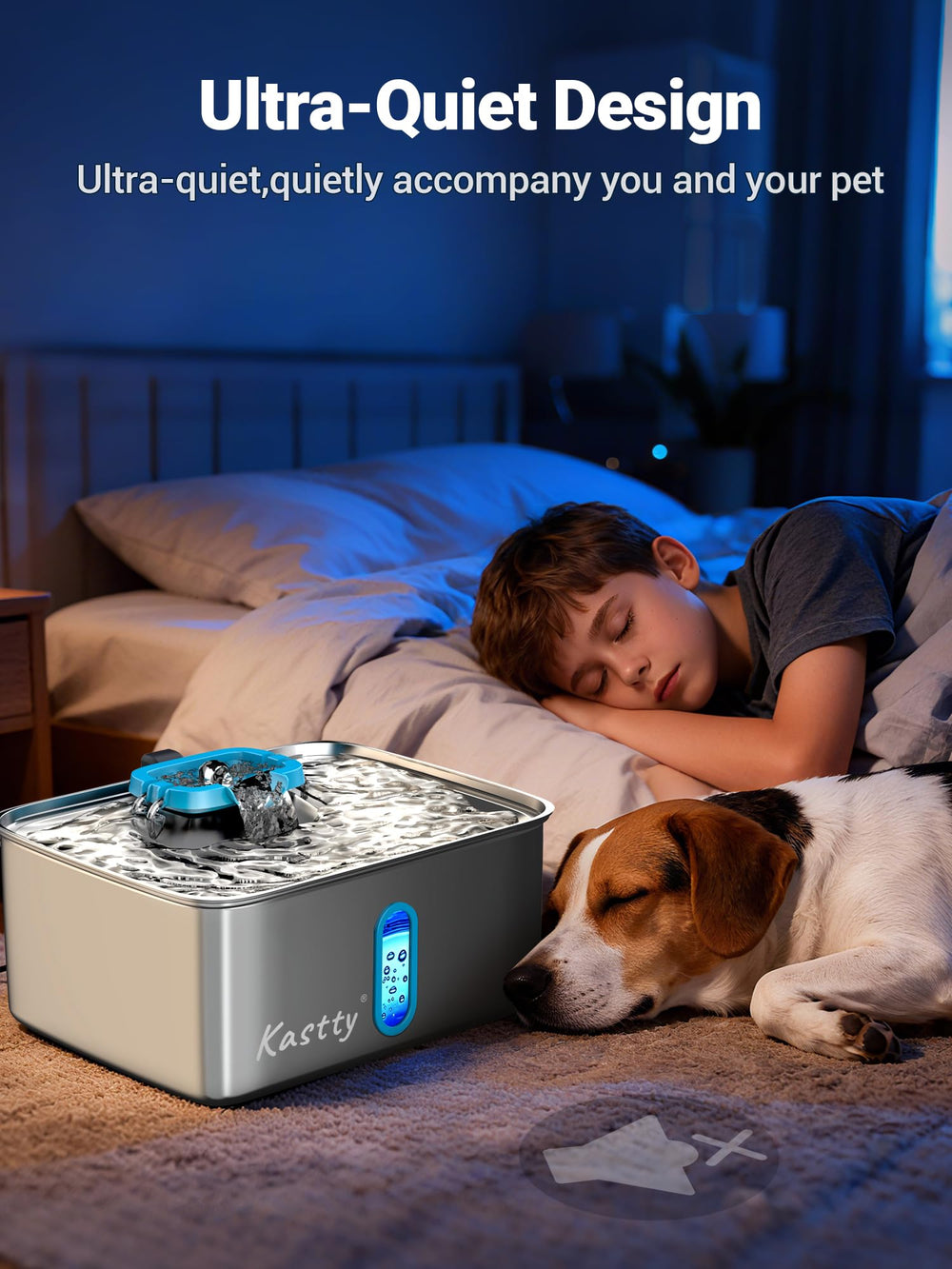 Kastty ultra-quiet water pump operating at 25 dB