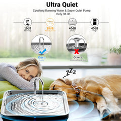 Kastty water fountain 5-in-1 filtration cleans water by removing impurities.
