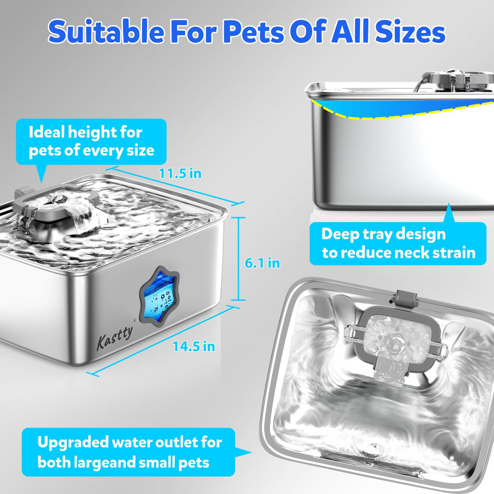 Kastty water fountain LED visual window helps monitor water level easily.
