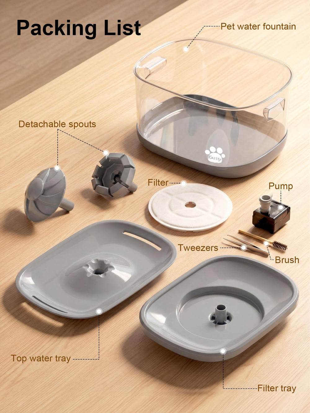 Kastty water window and safe materials promote confident hydration.