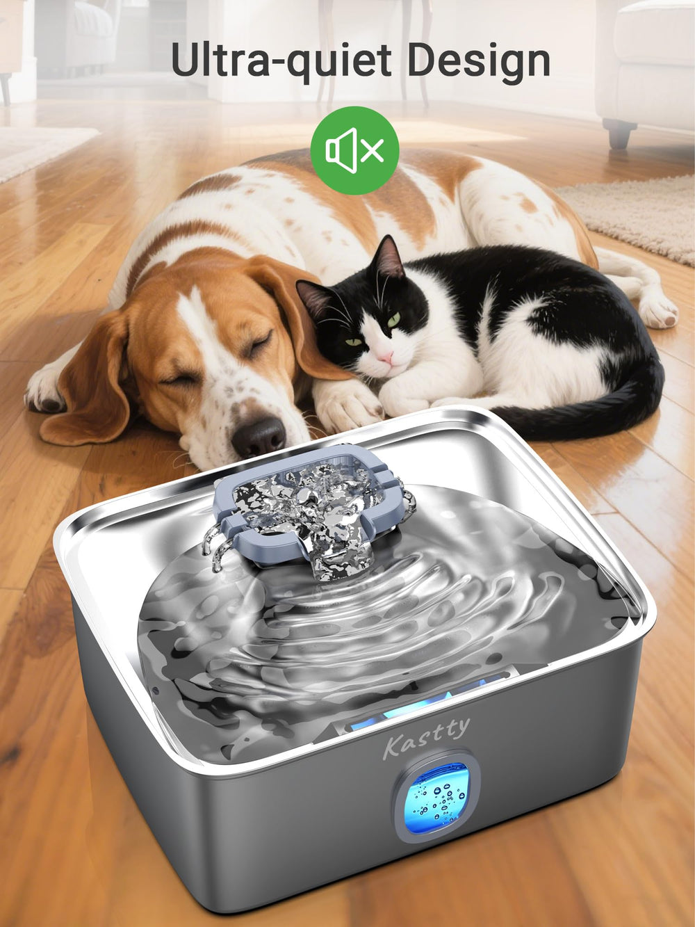 Kastty waterproof operation supports under-water use in fountains.