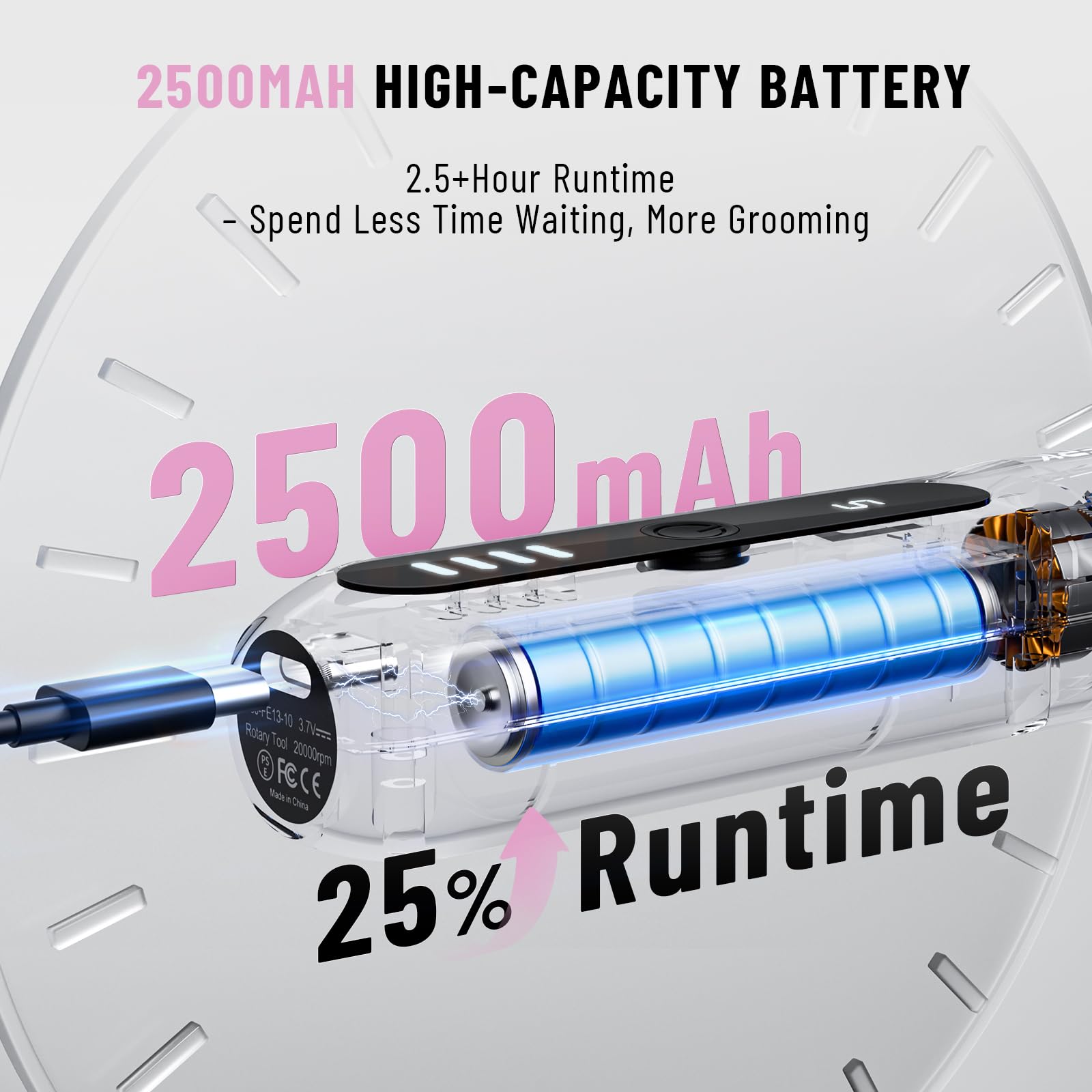 Katerk Cordless design powered by 2500mAh battery for longer sessions