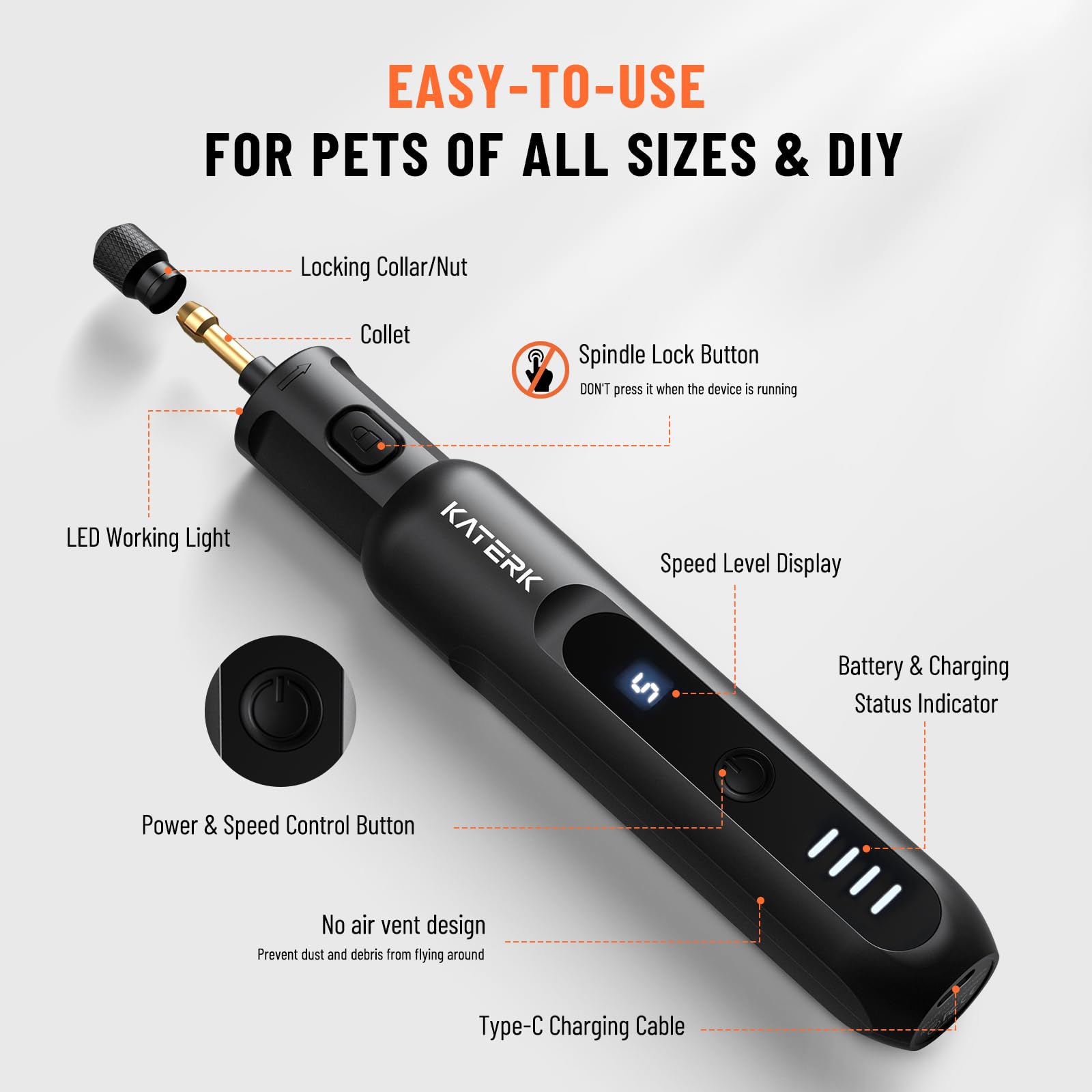 Katerk no-suction design prevents snagging during grooming.