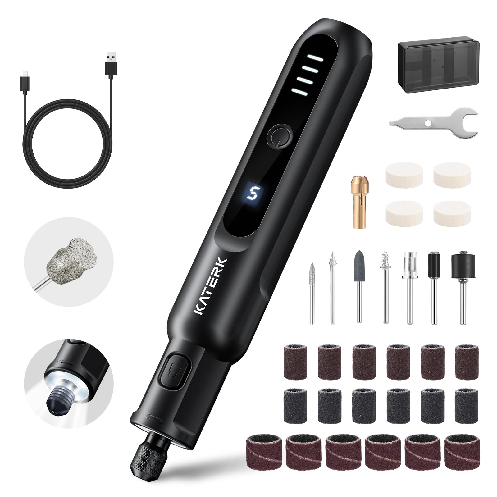 Katerk Pet Dog Nail Grinder front view for precise grooming control.