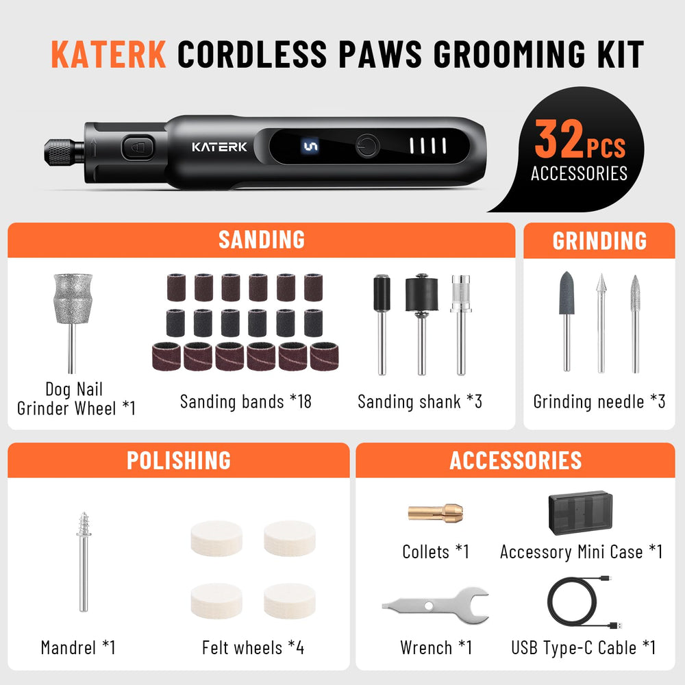 Katerk quiet motor reduces stress during home grooming.