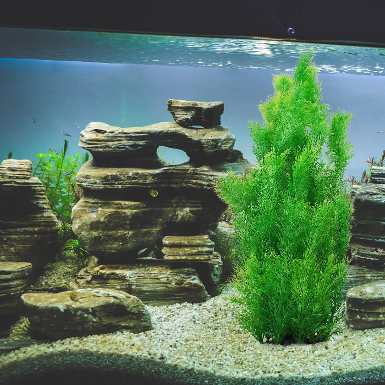Kathson aquarium plant decoration viewed from above adds depth and color to the tank.