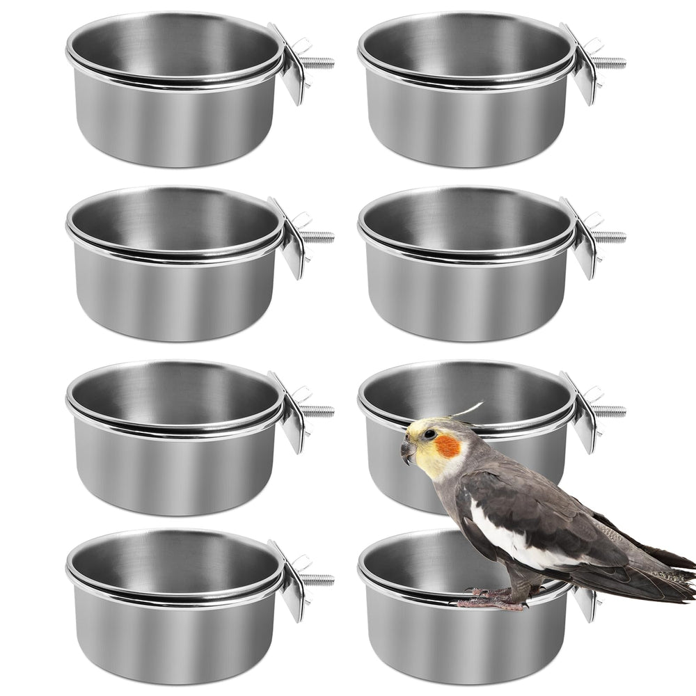 Kathson bird feeding dish cups with clamp holder attached to cage for stable feeding.