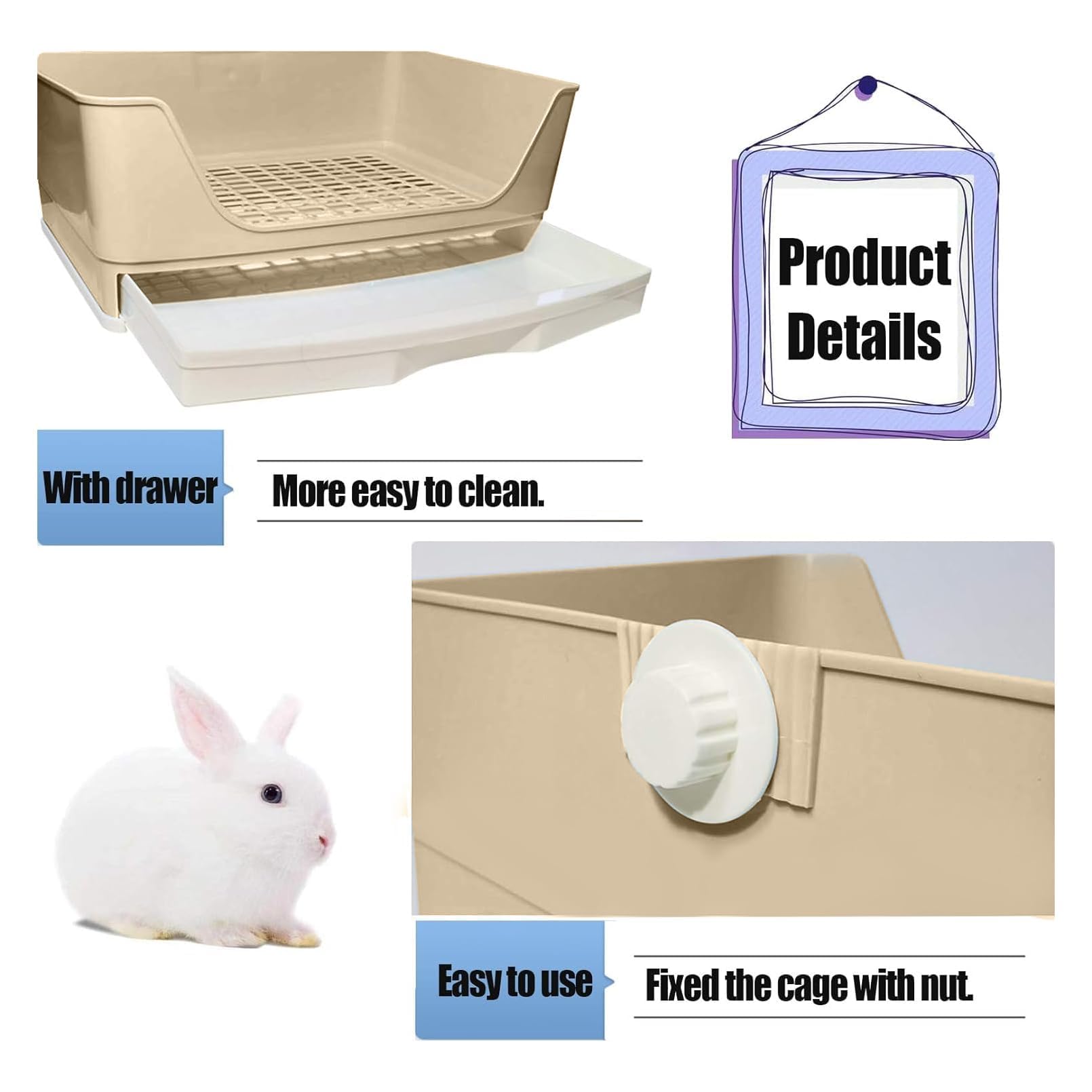 Kathson buckle-design litter box close-up demonstrating secure cage attachment.