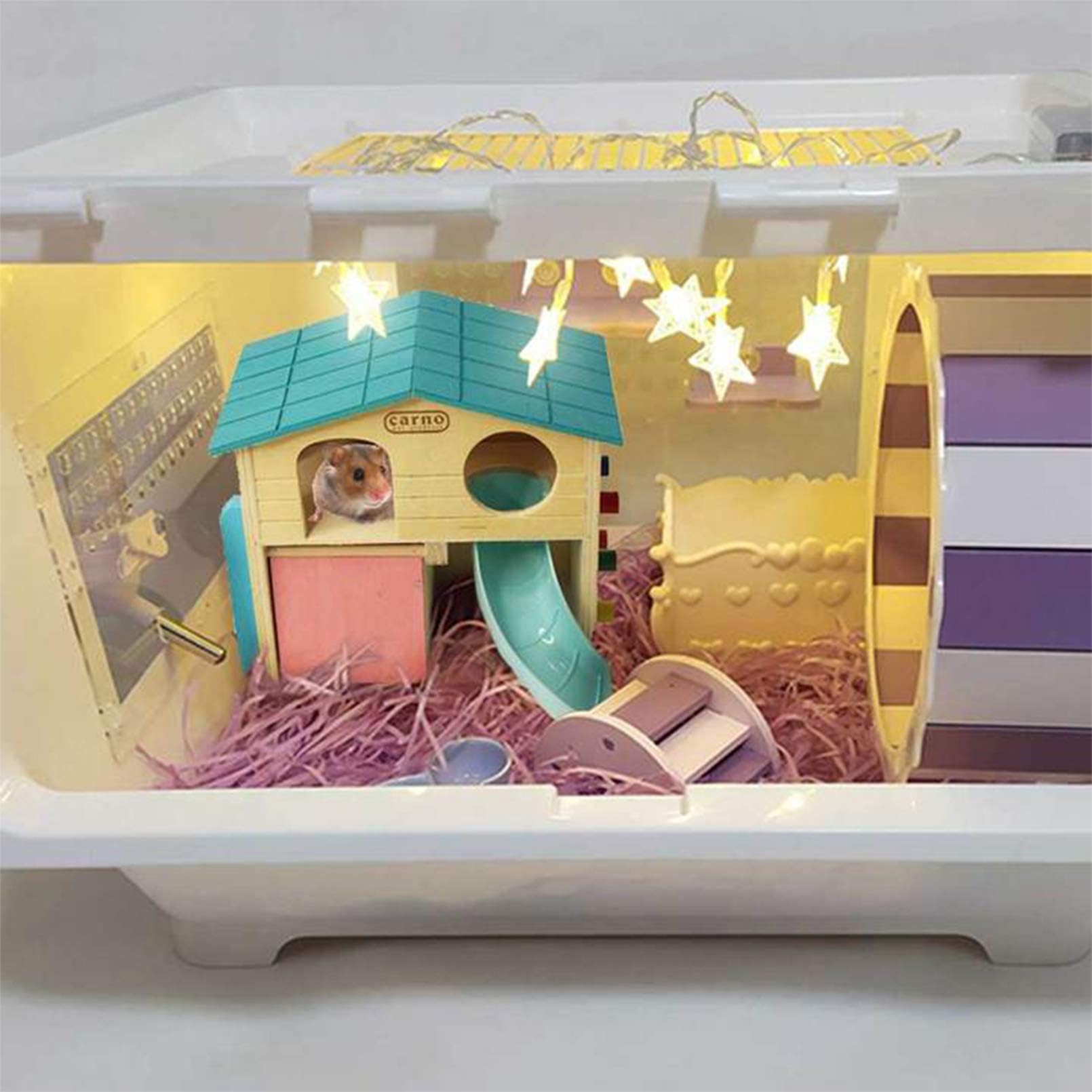 Kathson hamster house chew-friendly material blue supports gentle gnawing and durability.