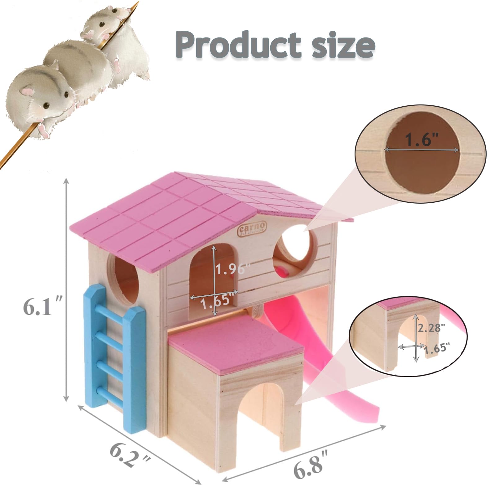 Kathson hamster house pink ladder access enables playful climbing and exercise.