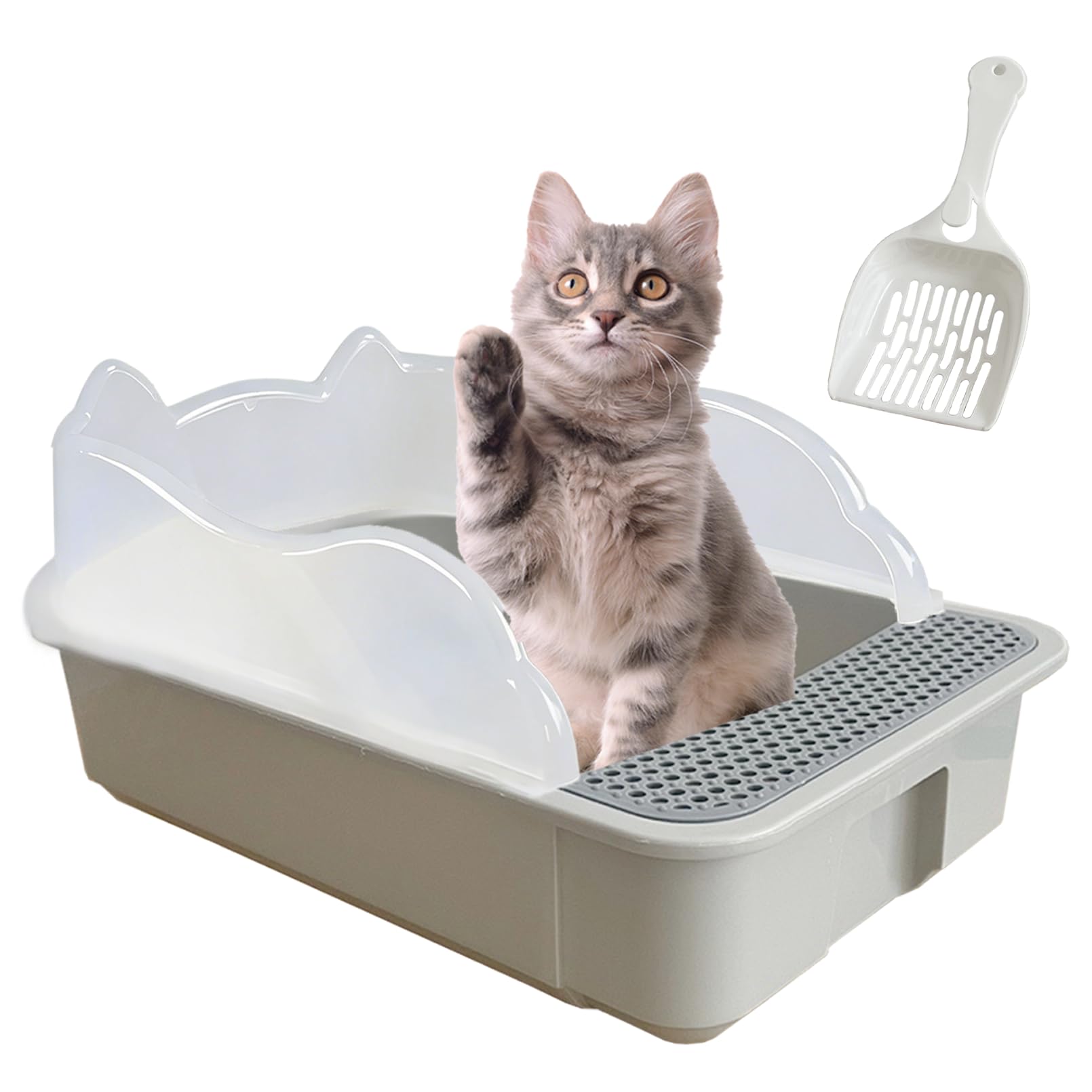 Kathson open cat litter box with high side to reduce splash and keep litter contained.