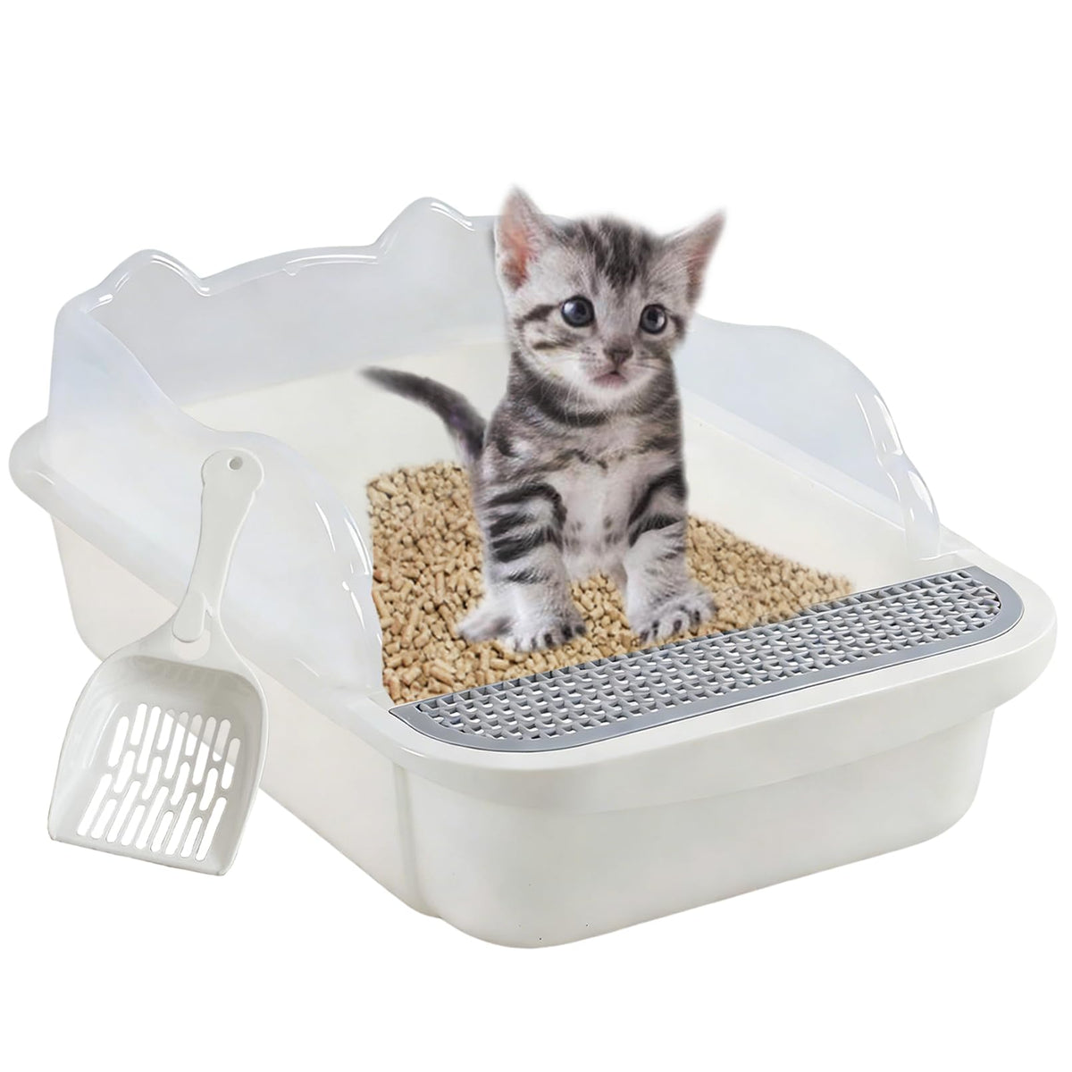 Kathson open cat litter box with high sides preventing spills and easy entry