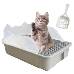 Kathson open cat litter box with high side to reduce splash and keep litter contained.