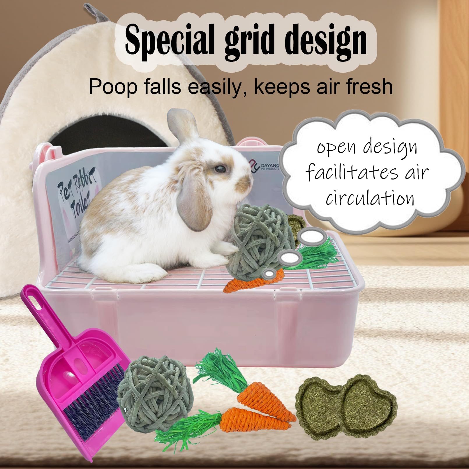 Kathson open-design litter box pink keeps cage area fresh