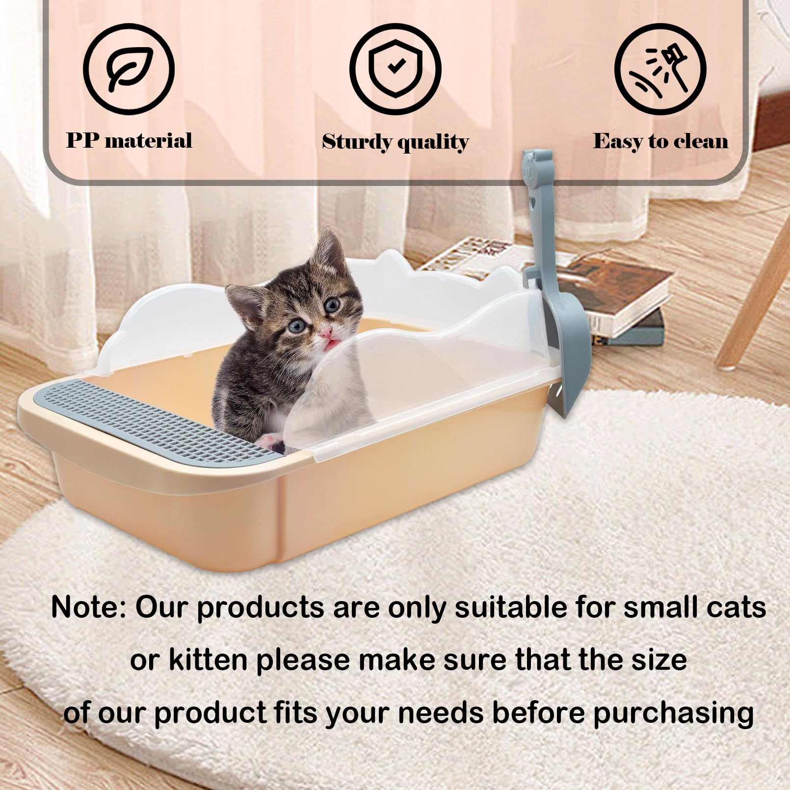 Kathson open top kitty toilet for easy checks and access.