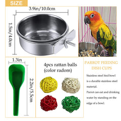 Kathson parrot feeder dishes with clamp holder prevent tipping during feeding.