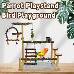 Kathson Parrot Play Stand with feeding cups for convenient meals during play.