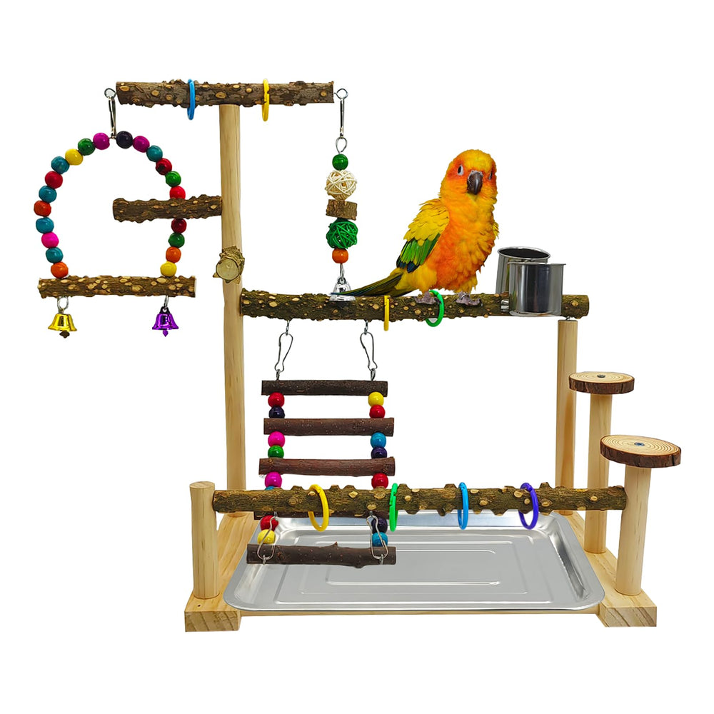 Kathson Parrot Play Stand wooden jungle gym for interactive exercise and enrichment.