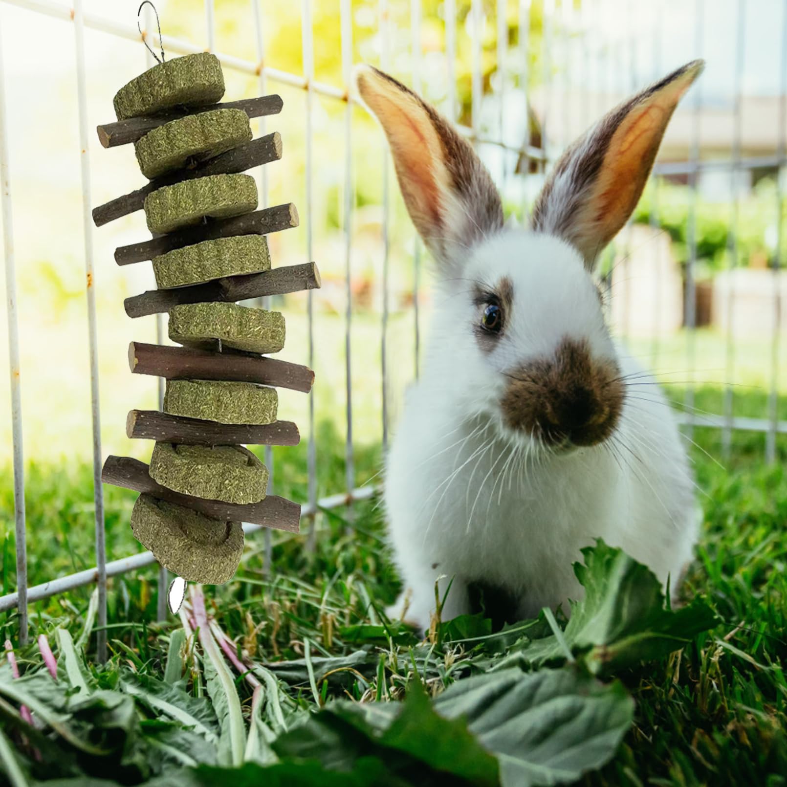 Kathson rabbit chew toys metal ring hanging design for easy placement anywhere.