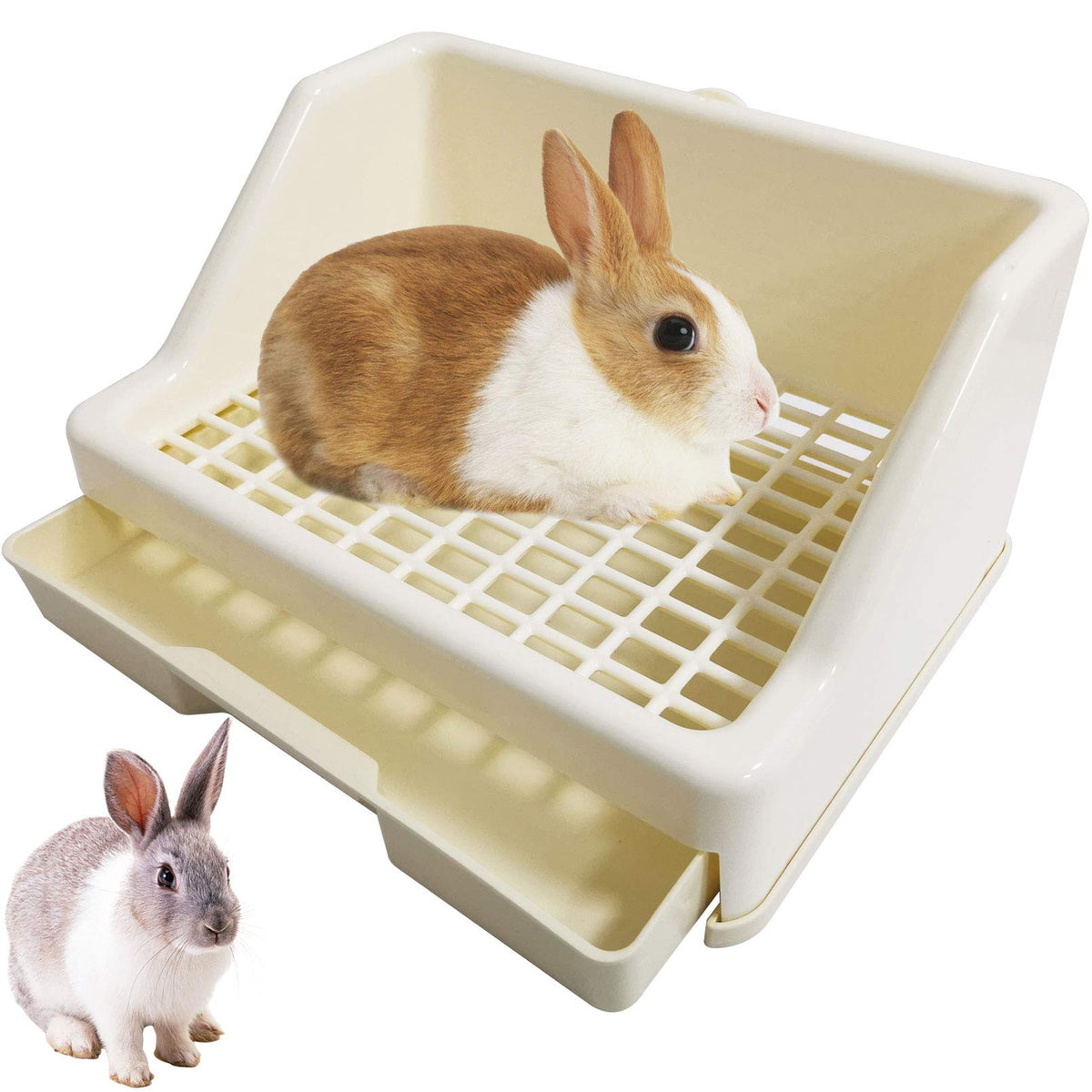 Kathson Rabbit Litter Box Trainer corner drawer white for clean cage maintenance.