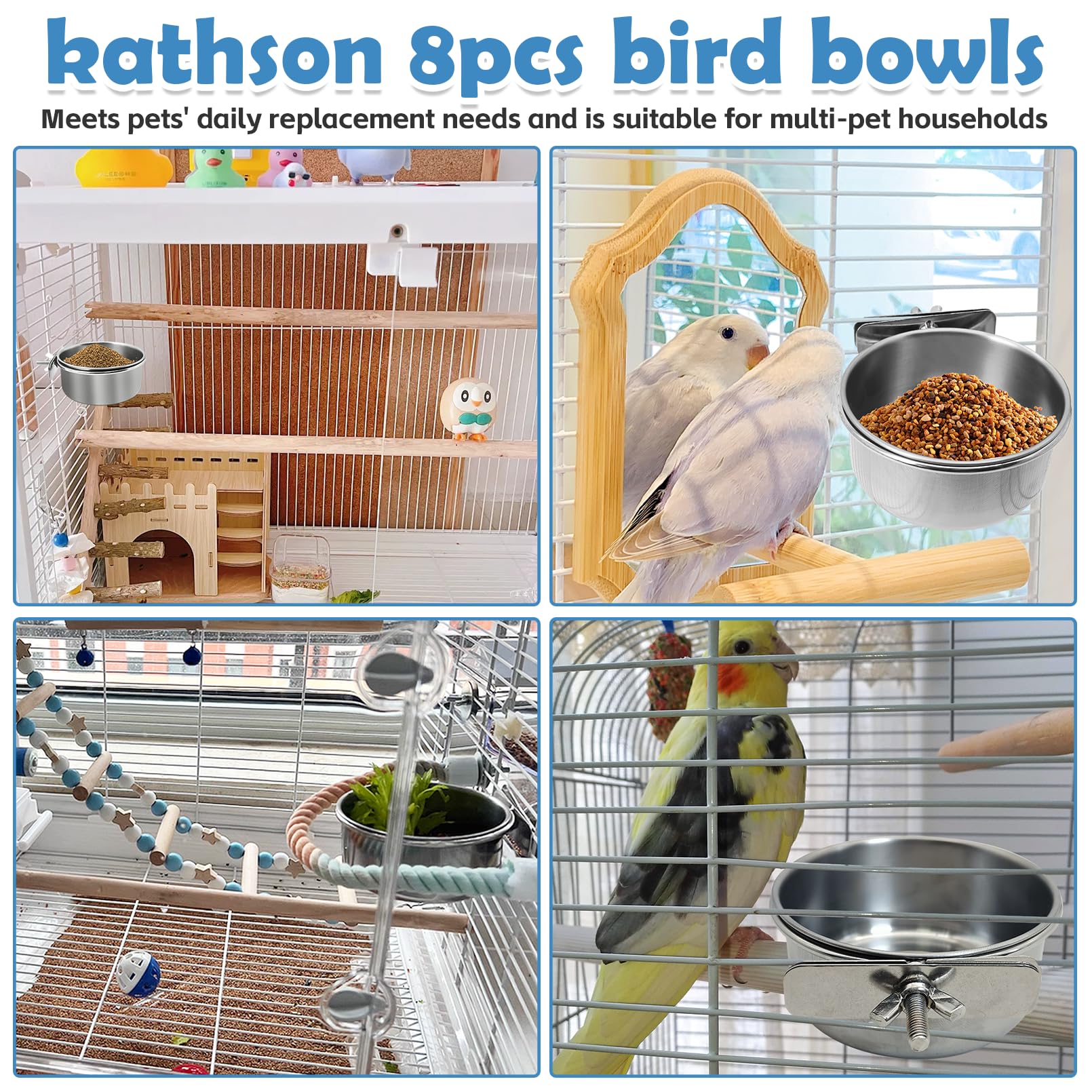 Close-up of Kathson stainless steel feeder dish showing durable, rust-resistant construction.