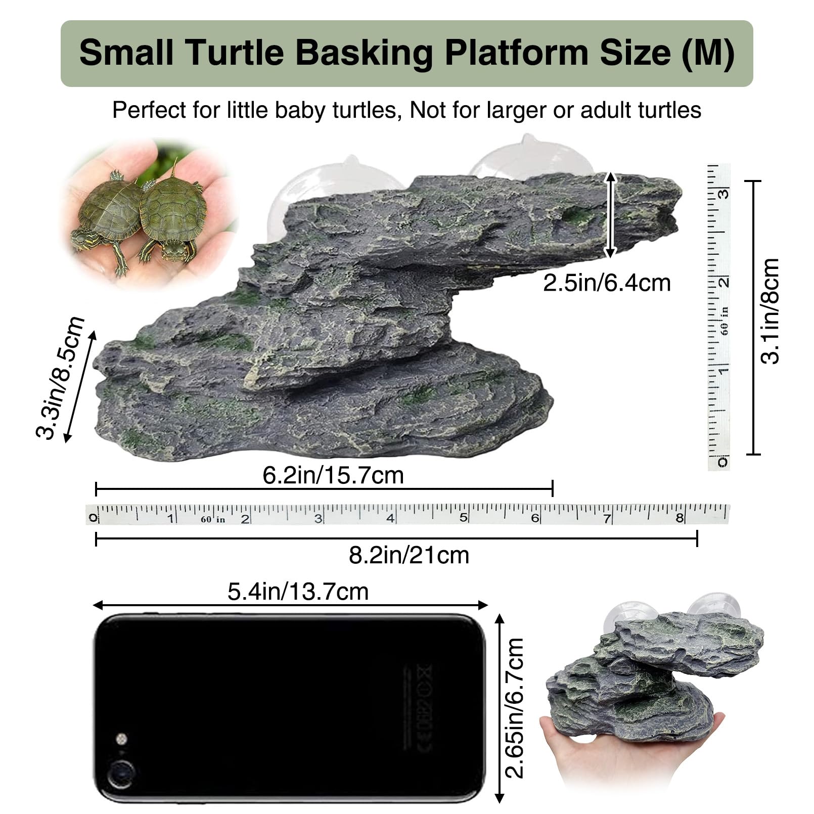 Kathson turtle basking platform side view highlights natural rock aesthetics for habitat integration.