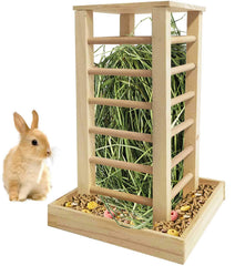 Kathson wooden hay feeder rabbit stand; stable base for tidy feeding.
