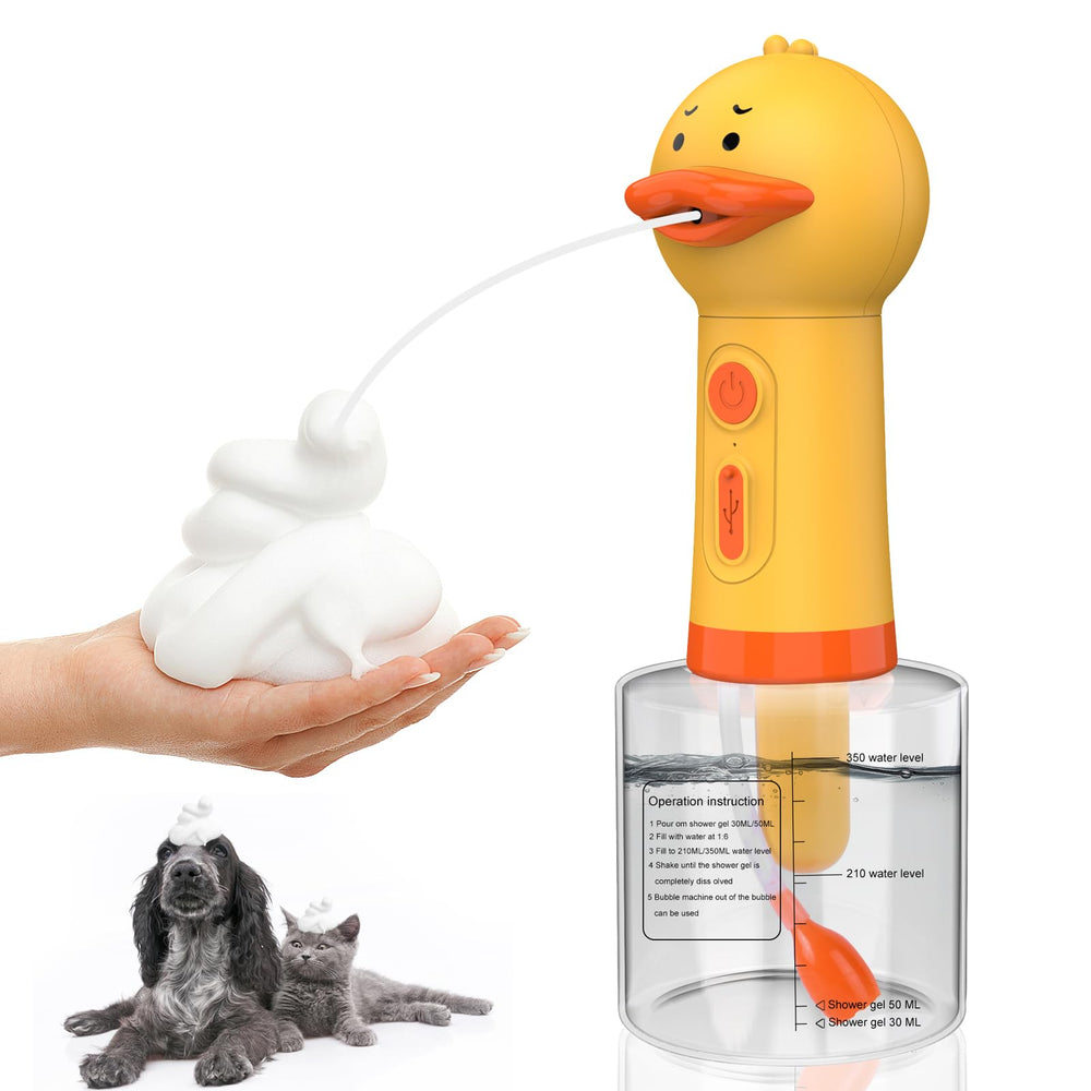 Katoggy electric foaming dispenser with duck design for quick, mess-free pet baths.