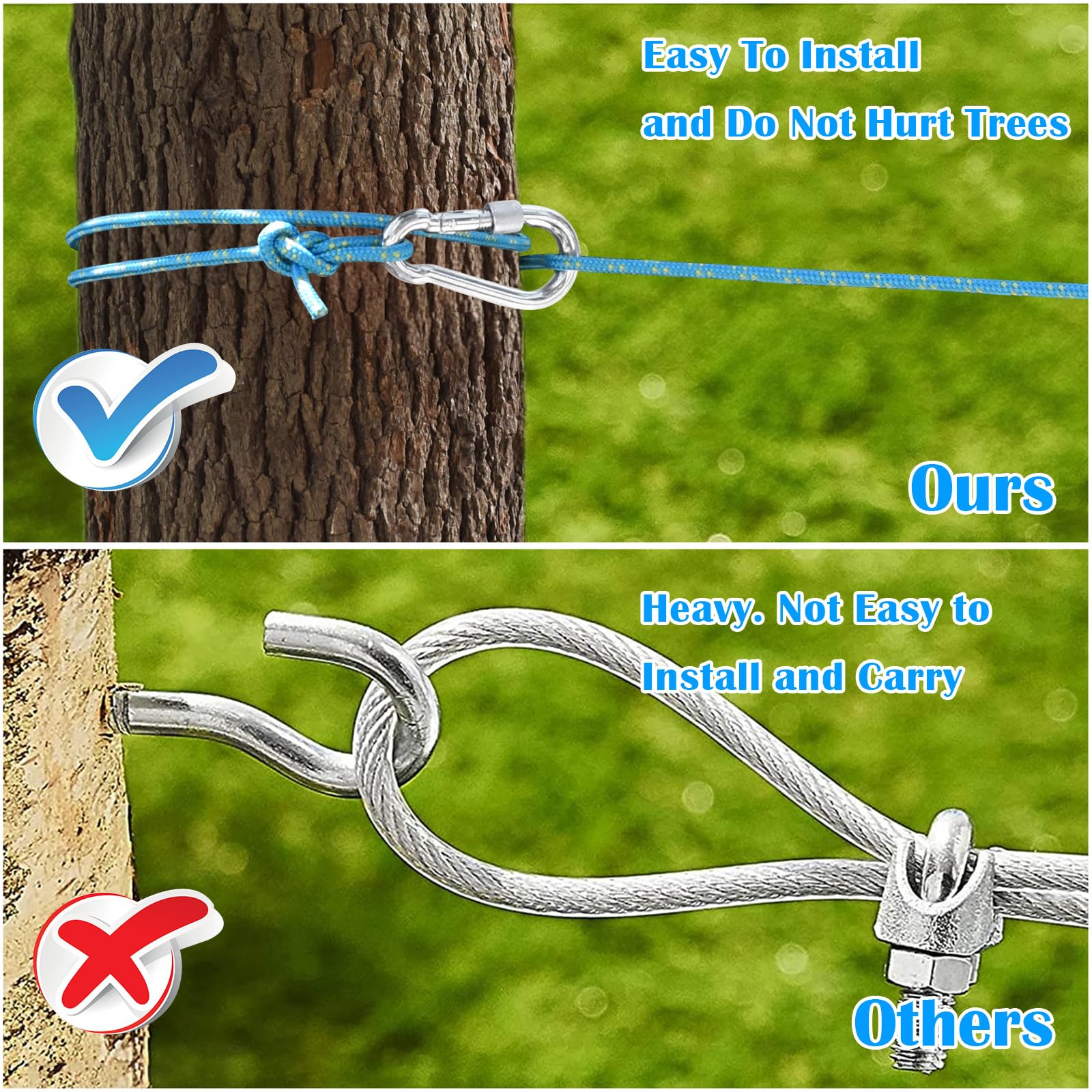 KATOLK dog runner with two 360-degree carabiners for stable multi-tree setup.