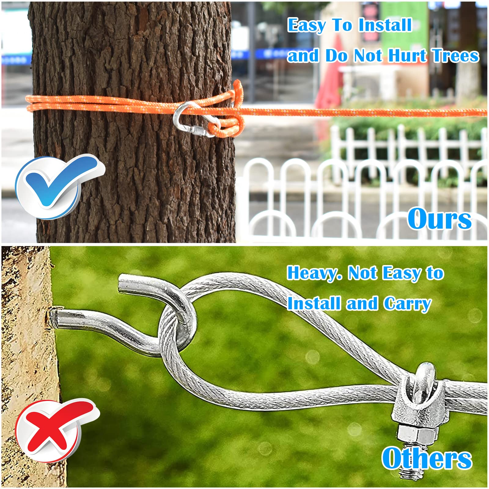 Katolk dog tie-out being installed between trees for quick setup.
