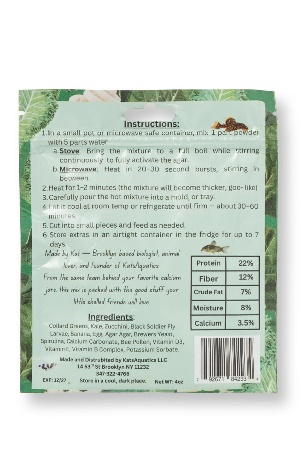 KatsAquatics Nourish Snello Powder ingredients show real veggies and proteins for pets.