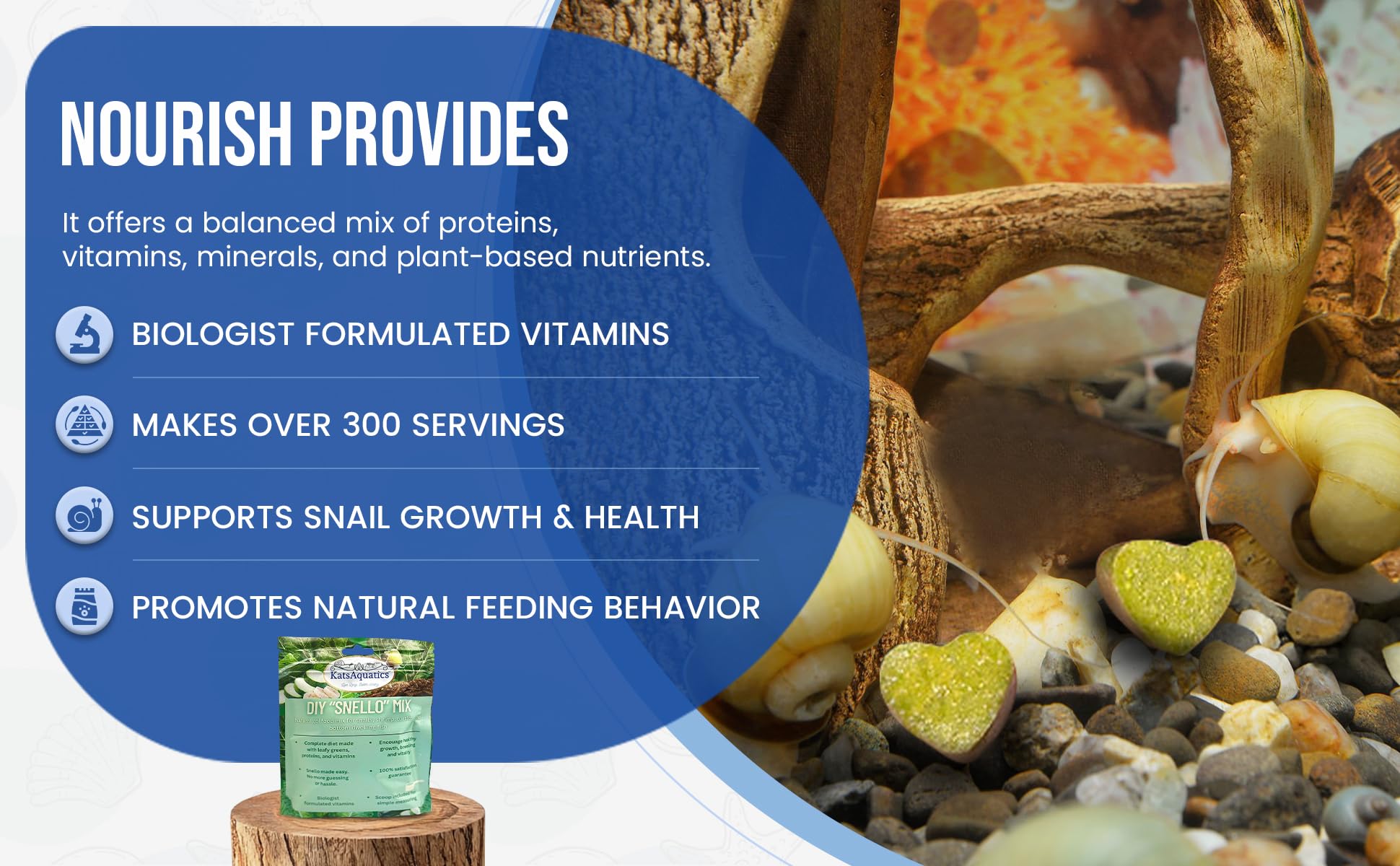 KatsAquatics Nourish Snello Powder calcium carbonate and D3 support shell health.